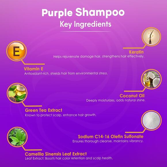 Purple Shampoo for Blondes, Gray, Brassy & Color Treated Hair, Sulfate Free, Enr - Picture 4 of 7